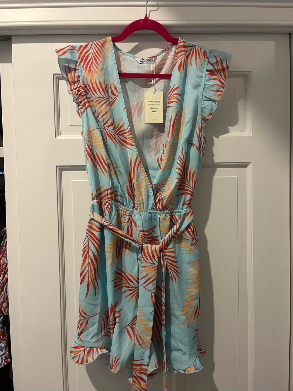 CupSheTropical Leaf Blue & Orange Wrap Romper